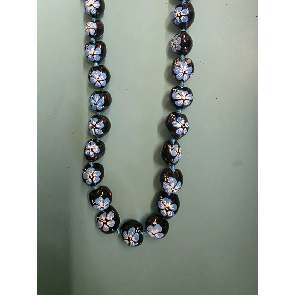 Kukui Nut Lei Hibiscus BLUE Flower Necklace Hawaiian Wedding Luau Graduation NEW